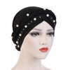 Ladies Turban Cap Milk Silk Single Braid Cap Rivet White Pearl Hooded Cap, Size:58cm(Black)