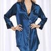 Sexy Silk Pajamas Nightgown Summer Silk Shirt (Color:Navy Blue Size:M)