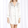 Sexy Silk Pajamas Nightgown Summer Silk Shirt (Color:White Size:L)