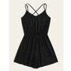 Sling V-Neck Shorts Jumpsuit (Color:Black Size:L)