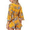 Deep V-neck Flared Sleeve Print Jumpsuit (Color:Yellow Size:M)