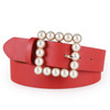 Fashionable Pearl Square Buckle Decorative PU Leather Belt for Women, Size:80-100cm(Red)