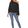 Sexy Lantern Sleeve Knit Sweater (Color:Black Size:M)