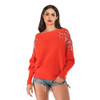 Loose Pure Color Beaded Knit Sweater Coat (Color:Orange Size:L)