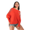 Loose Pure Color Beaded Knit Sweater Coat (Color:Orange Size:XL)