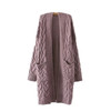 Women Winter Round Neck Long Sleeve Mid-Long Knit Sweater Coat (Color:Purple Size:One Size)