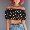 Sexy Lumbar Belly Shoulder Crop Top (Color:Black Size:XL)