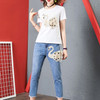 Swan Pattern Fashion Beaded Slim Versatile Shredded Jeans (Color:As Show Size:L)