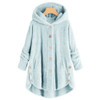 Button Plush Irregular Solid Color Coat (Color:Sky Blue Size:XXXXXL)