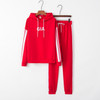 Colorblock Striped Short Lace Hooded Casual Suit (Color:Red Size:L)