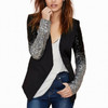 Sequins Slim Casual Women Suit (Color:Black Size:XL)