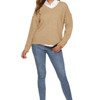 Solid Color Simple V-neck Sweater (Color:Khaki Size:XL)