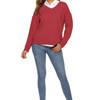 Solid Color Simple V-neck Sweater (Color:Red Size:M)