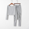 Long Sleeved Hole Burning Flower Sweater Suit (Color:Grey Size:XL)