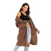 Solid Color Knitted Cardigan Long Sweater Coat (Color:Coffee Size:XL)