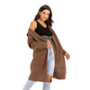 Solid Color Knitted Cardigan Long Sweater Coat (Color:Coffee Size:M)