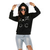 Cat Printed Raglan Sleeves Hooded Loose Hooded Sweatershirt (Color:Black Size:L)