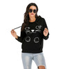 Cat Printed Raglan Sleeves Hooded Loose Hooded Sweatershirt (Color:Black Size:L)