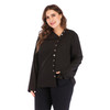 Plus Size Women Pure Color Pullover V-Neck Long Sleeve Blouse (Color:Black Size:XXXXL)