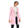 Double Pocket Long Hooded Warm Thick Woolen Coat for Women (Color:Pink Size:XL)