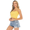 Women Sexy Drawstring Sling Striped Vest Camisole (Color:Yellow Size:M)