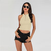 Women Zipper V Neck Short Sling Knitted Vest (Color:Apricot Size:L)