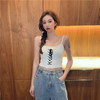 Exposed Navel Top Was Thin And Short Vest Tie Knit Suspenders (Color:White Size:Free Size)