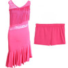 Women Fringe Lace V-Neck Sleeveless Dress (Color:Rose Red Size:M)