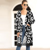 Fashion Long Style Leopard Cardigan Knit Sweater (Color:Black Size:S)