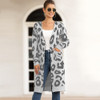 Fashion Long Style Leopard Cardigan Knit Sweater (Color:Grey Size:M)