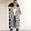 Fashion Long Style Leopard Cardigan Knit Sweater (Color:Grey Size:S)