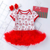 Christmas Baby Short-sleeved Cartoon Print Romper Dress Baby Mesh Dress Tutu Skirt (Color:Snowflakes Size:80)