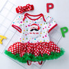 Christmas Baby Short-sleeved Cartoon Print Romper Dress Baby Mesh Dress Tutu Skirt (Color:White Santa Claus Size:59)