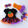 Halloween Baby Short-sleeved Cartoon Print Romper Dress Baby Mesh Dress Tutu Skirt (Color:Bow Pumpkin Size:66)