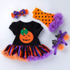 Halloween Baby Short-sleeved Cartoon Print Romper Dress Baby Mesh Dress Tutu Skirt (Color:Bow Pumpkin Size:59)