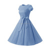 Dot Short Sleeve Mid-length Dress (Color:Light Blue Size:M)