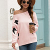 Fashion Printed Round-neck Knit Sweater (Color:Pink Size:XL)