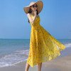 Sling Chiffon Print Dress Seaside Vacation Was Thin Beach Skirt Bohemian Dress (Color:Yellow Size:M)