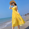 Sling Chiffon Print Dress Seaside Vacation Was Thin Beach Skirt Bohemian Dress (Color:Yellow Size:M)