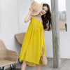 Refreshing Suspender Dress Slim Slimming Chiffon Mid-length Skirt Beach Vacation Beach Skirt (Color:Yellow Size:S)