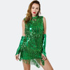 Women Sequin Tassel Latin Costume (Color:Green Size:M)