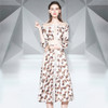 Slim-fit Printed Lace Splice Dress (Color:White Size:M)