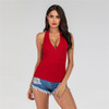 Women Sexy Short Cross V-neck Knitted Sleeveless Vest (Color:Red Size:L)