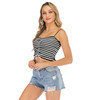 Women Sexy Drawstring Sling Striped Vest Camisole (Color:Black Size:L)