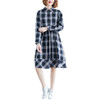 Large Size Loose Looking Thin Western Style Mid-length Plaid Dress (Color:As Shown Size:XL)