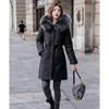 Women Lamb Padded Over The Knee Mid-length Down Jacket (Color:Black Size:XXXXXXL)