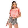 Tie Dye Gradient Short Sleeved T-shirt Female Ins Loose Wild Shirt Women (Color:Orange Size:M)