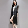 Women Splicing Mesh Sunscreen Irregular Chiffon Cardigan Coat (Color:Black Size:XXL)