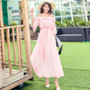 Sweet Strap Shoulder Waist Waist Split Chiffon Elegant Swing Fake Beach Long Skirt (Color:Pink Size:S)