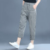 Spring Plaid Loose Ankle-length Pants Harem Pants Thin Casual Pants for Women (Color:Small Grid Size:XXL)